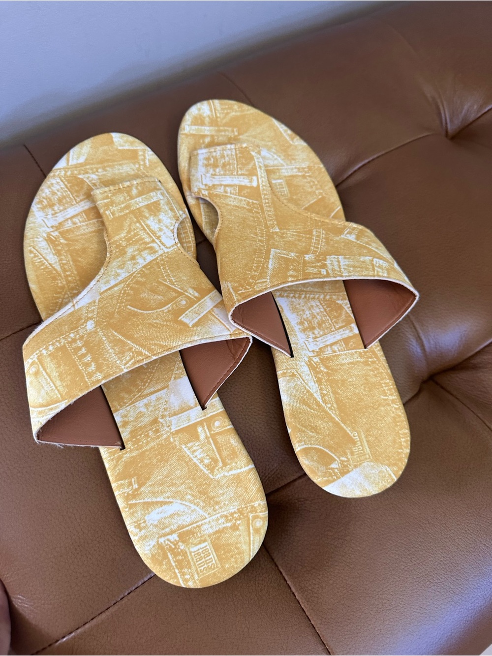 Yellow Patterned Slide Sandals